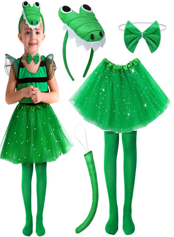 Newcotte 5 Pcs Halloween Costume Set Chicken Crocodile Snake Headband Bowtie Tail Tutu and Socks Accessories(Crocodile,Kid) - Image 1
